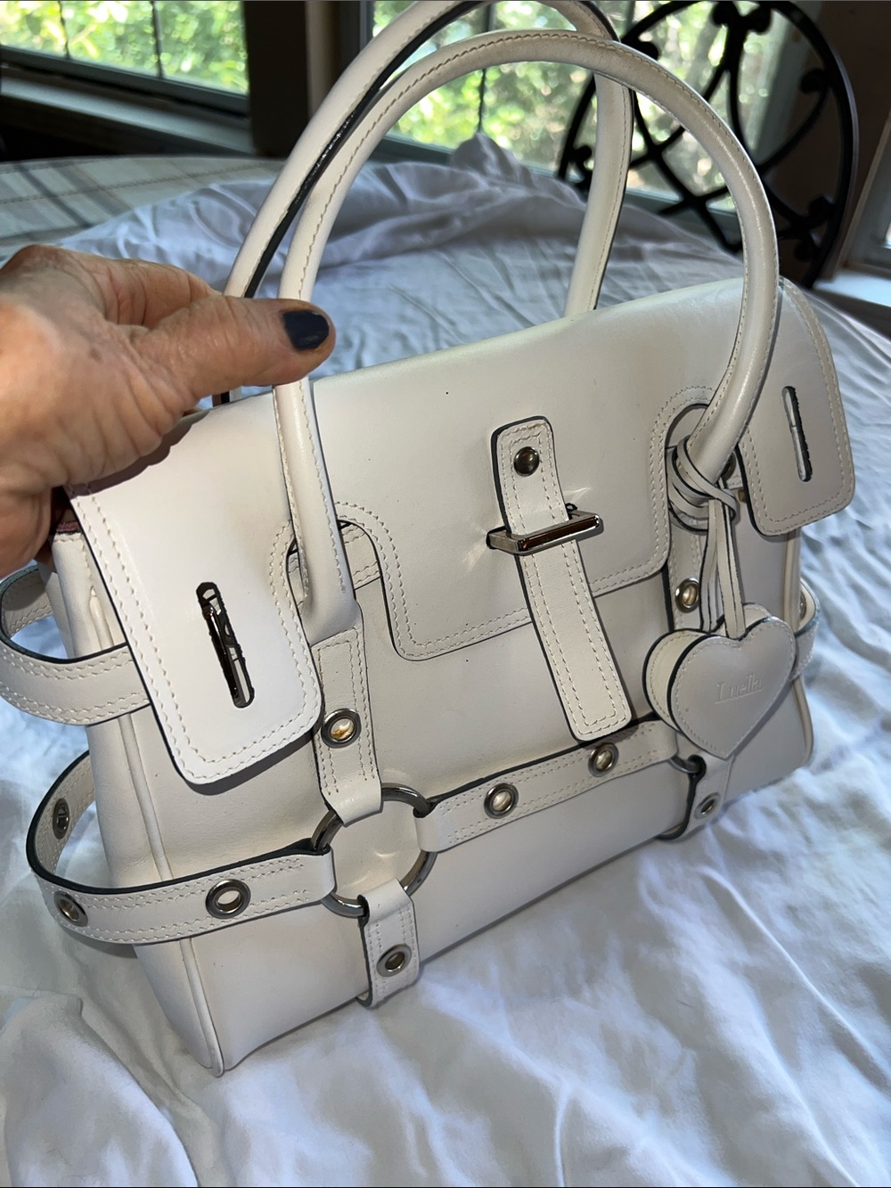 White Leather Satchel Handbag - Unbranded